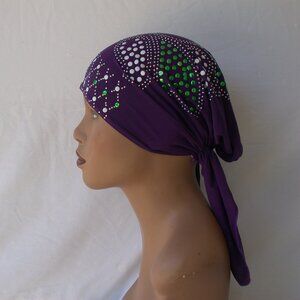 PURPLE Pre-Tied Stud Chemo Cap Slip On Bonnet Hijab Undercap #1